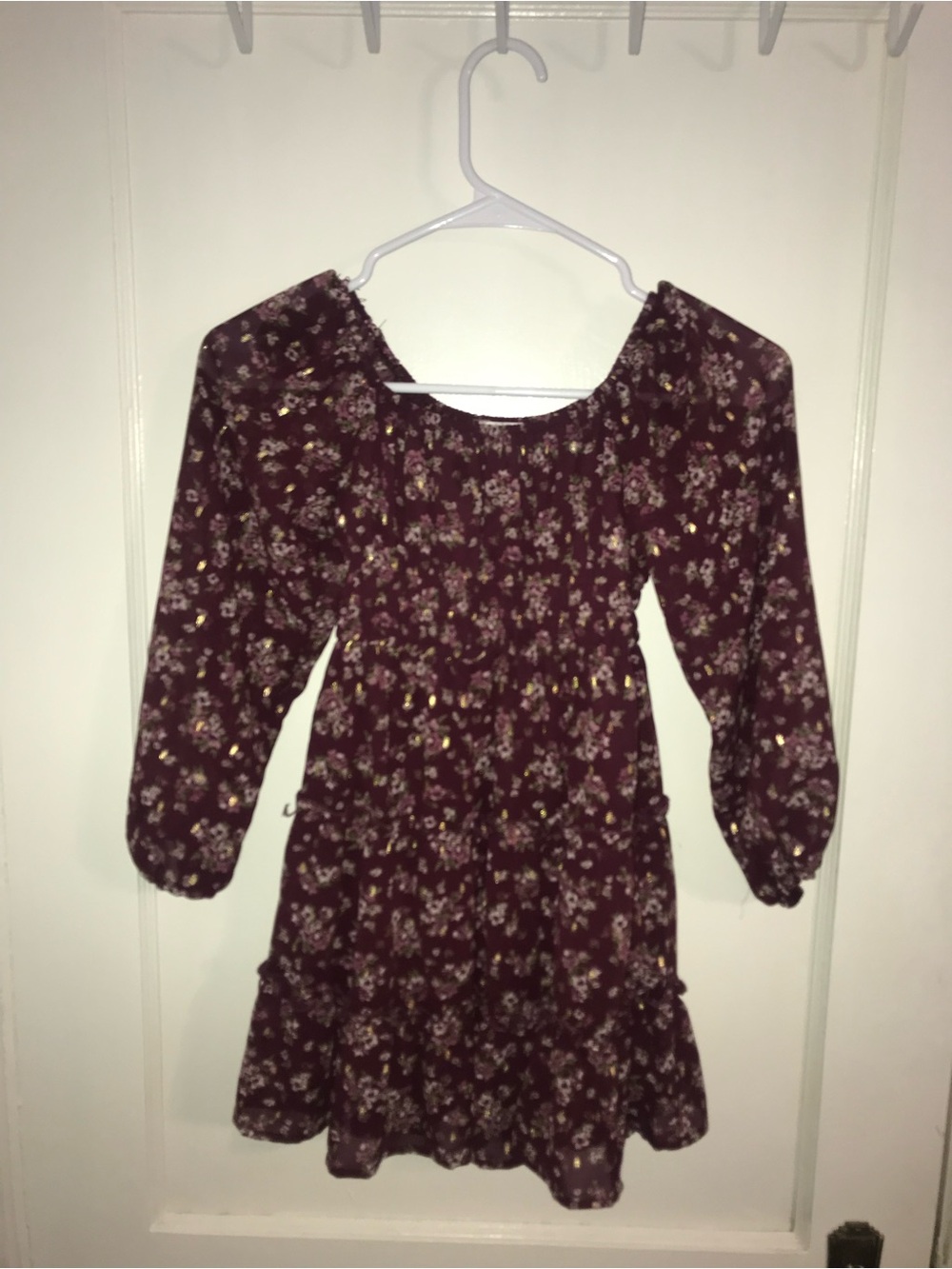 Love Squared Burgundy Floral Smocked Waist Dress